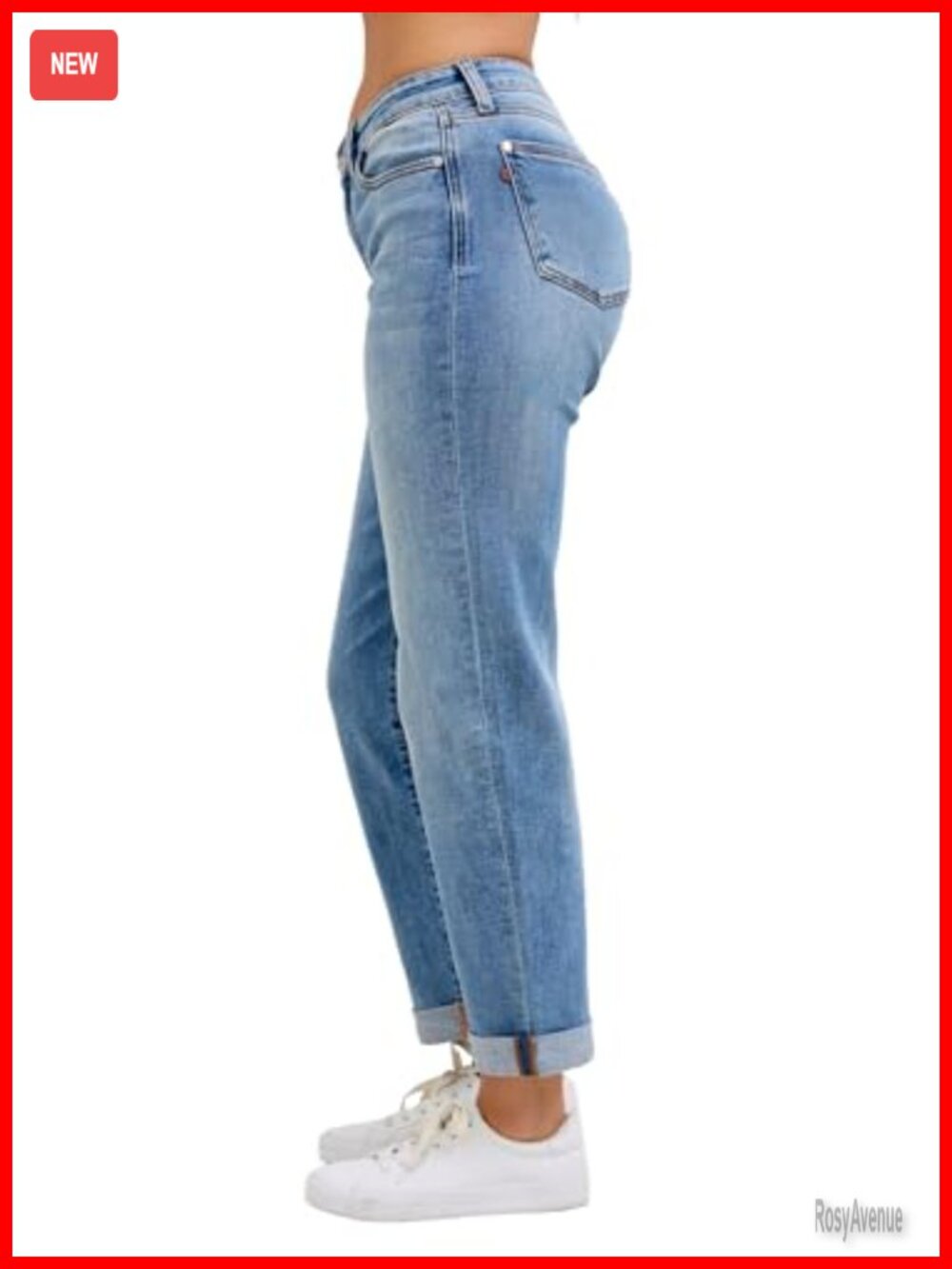Mid Rise Light Wash Cuffed Boyfriend Jeans - Picture 5 of 6